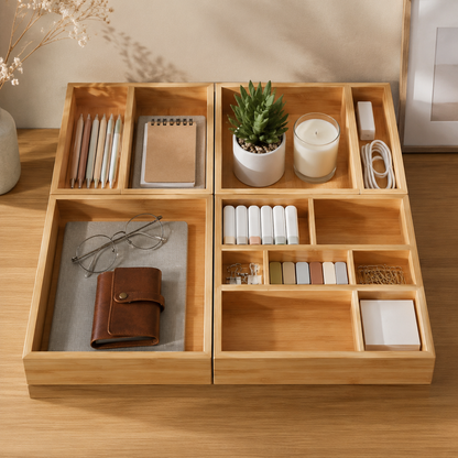 Bamboo Drawer Organizer | Modular Desktop Storage Solution
