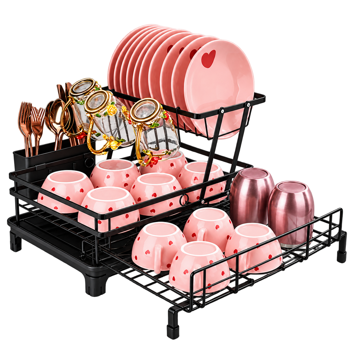 Expandable 2-Tier Dish Drying Rack
